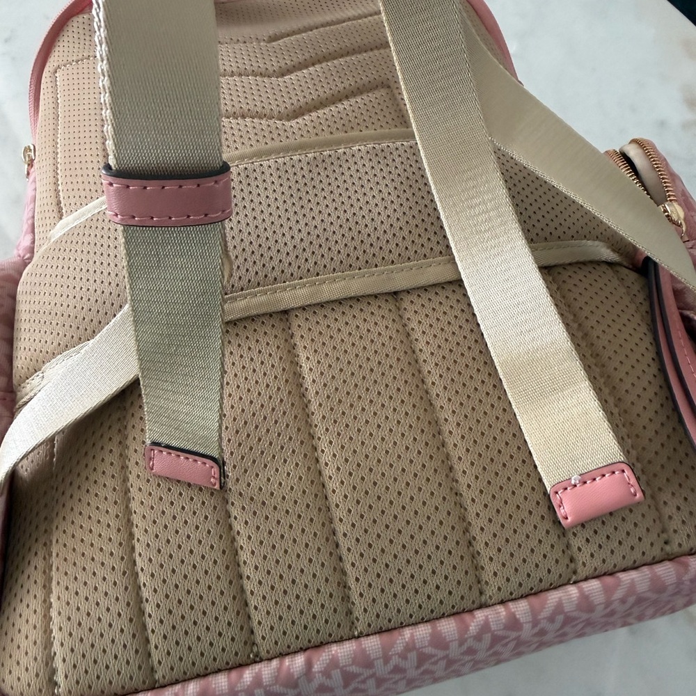 Michael Kors Pink Prescott Large Signature Logo Print Woven Backpack - Picture 11 of 15